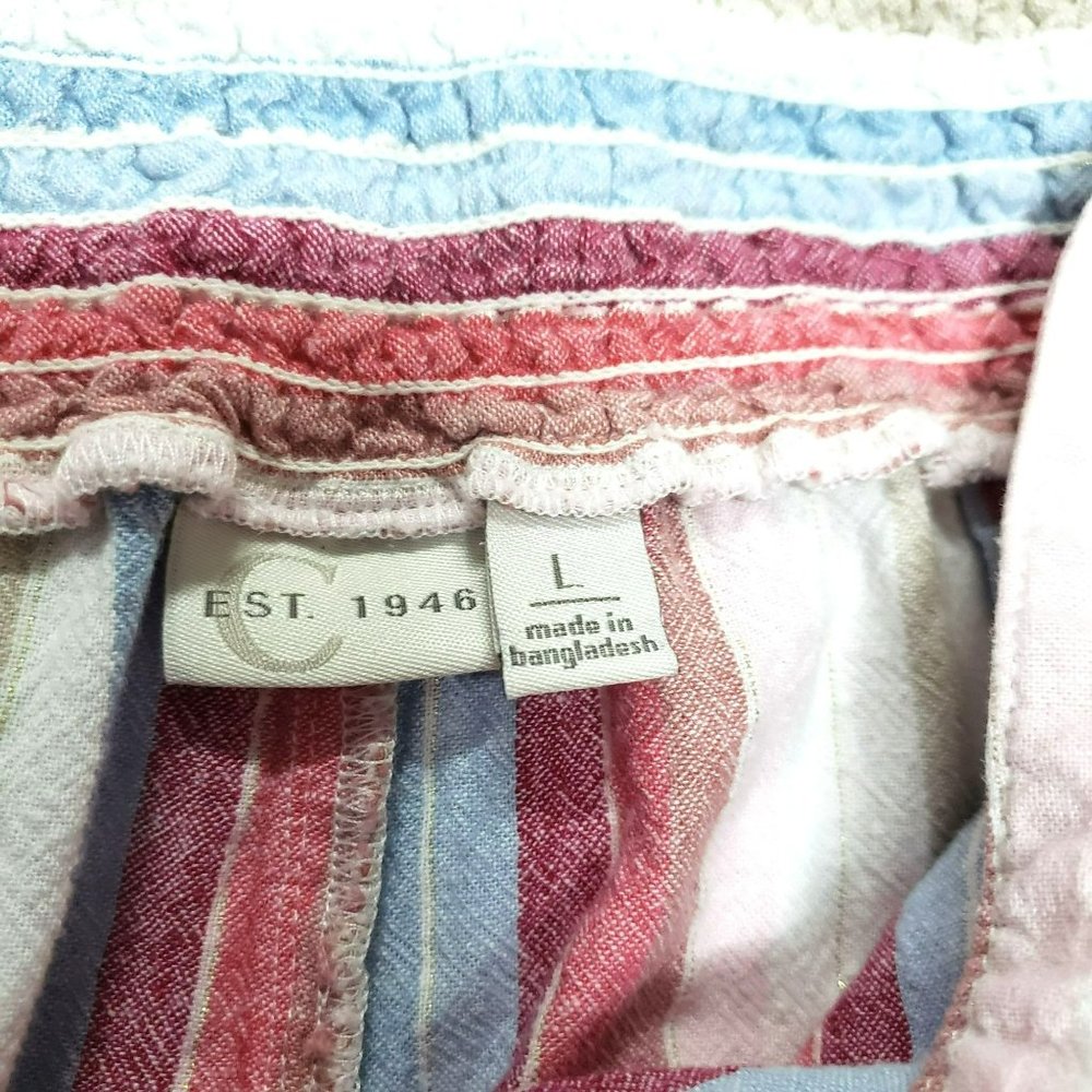 Cato Wide Leg Striped Linen-Blend Pants in White, Red, Blue, Tan - Picture 6 of 11